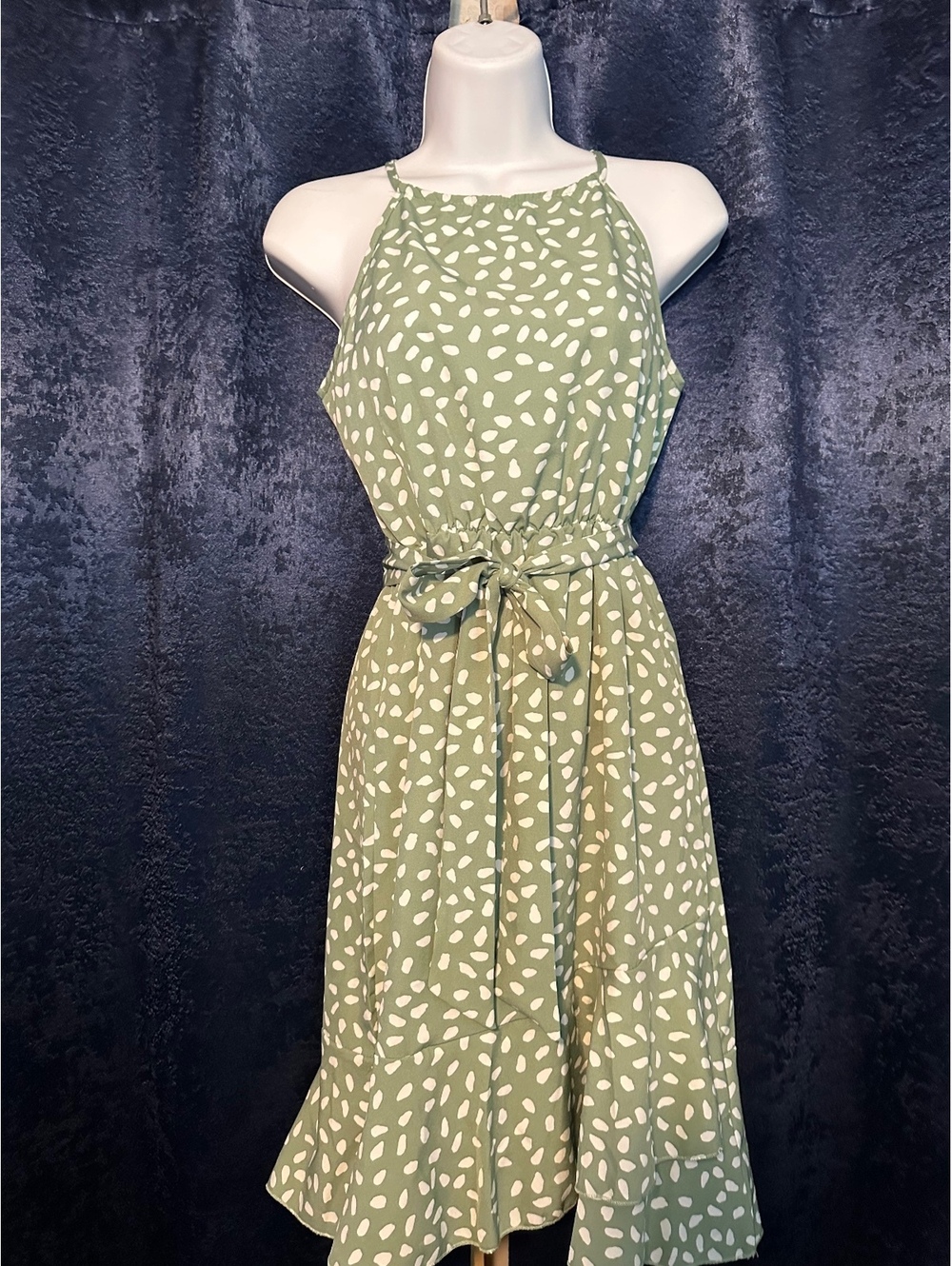 Green & White Fit & Flare Dress S